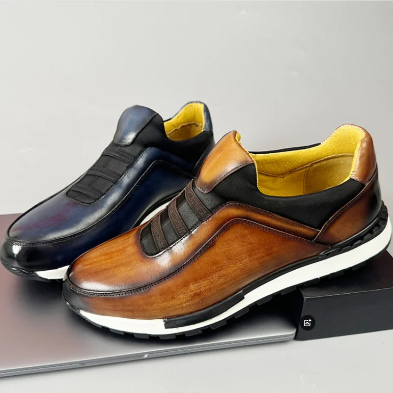 New retro Korean-style handmade leather shoes, trendy men's shoes, leather shoes, genuine leather sports casual shoes a29