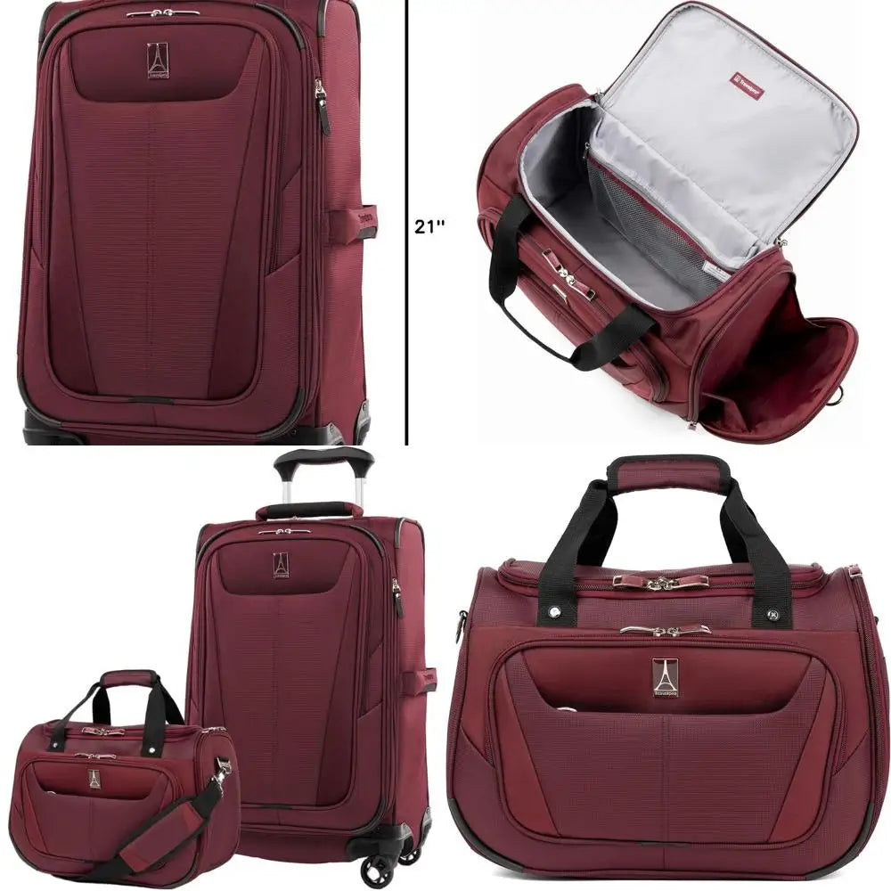 Expandable 2-Piece Softside Carry-On Luggage Set with Spinner Wheels and Underseat Tote, Lightweight Suitcase for Men & Women, B