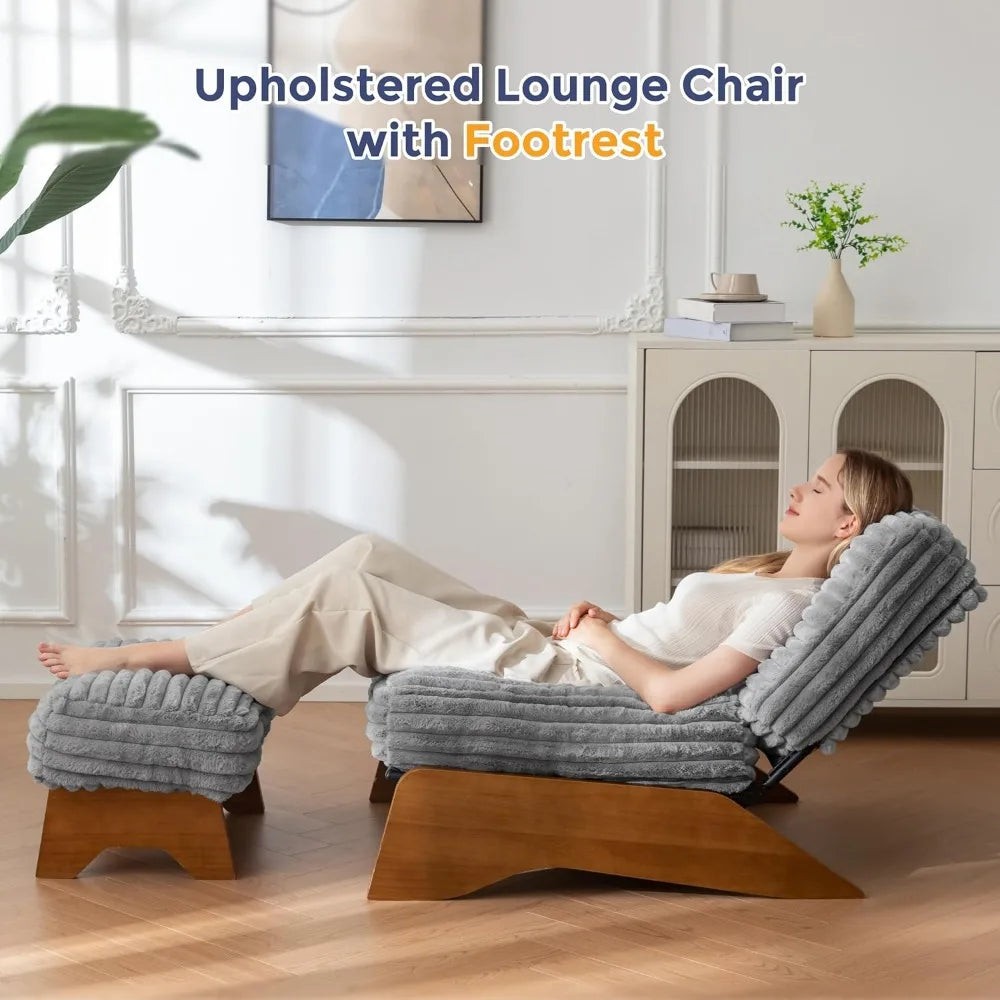 MAXYOYO Modern Adjustable Accent Chair with Ottoman, Upholstered Living Room Chair with Footrest Set, Soft Reclining Lounge for