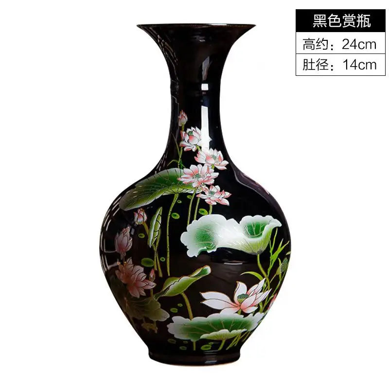 Exquisite Chinese Classical old hand painted Black porcelain lotus vase