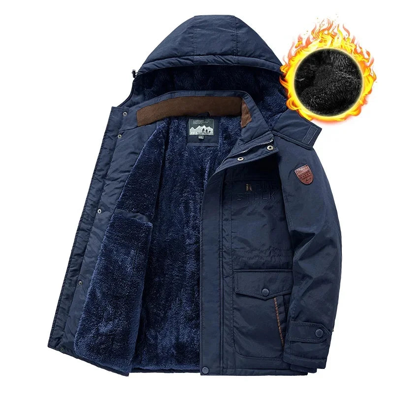 Thickened Fleece Men's Cotton Jacket Warm Casual Long Outdoor Coat Autumn Winter New Style Leisure Padded Trench Coat