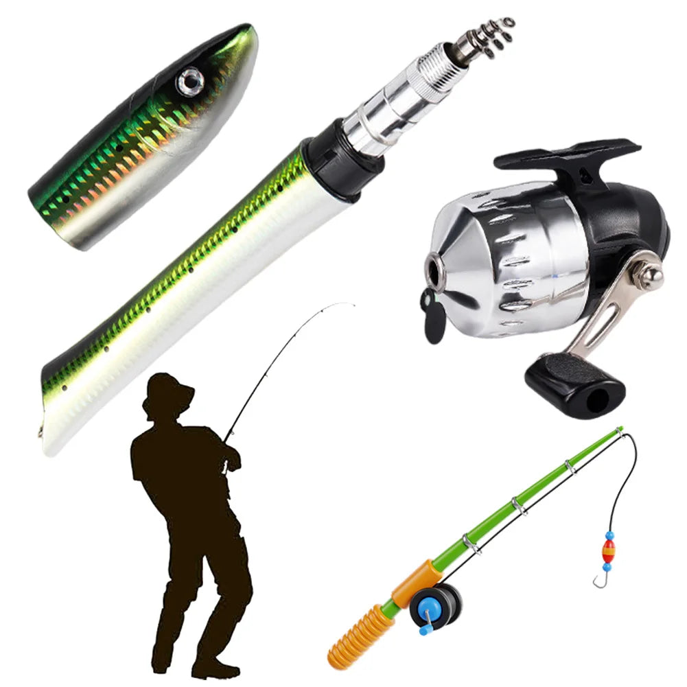 Telescopic Fish Shaped Mini Pen Fishing Rod with Reel Casting Carp Fishing Pole Sea Ice Fishing Pole Fishing Accessories