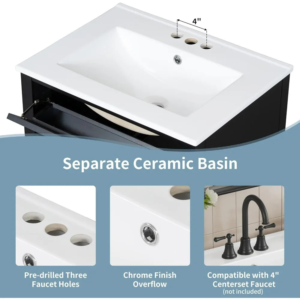 24-Inch Bathroom Vanity with Sink, Storage Cabinet, Multi-Functional Drawer, and Soft-Close Door