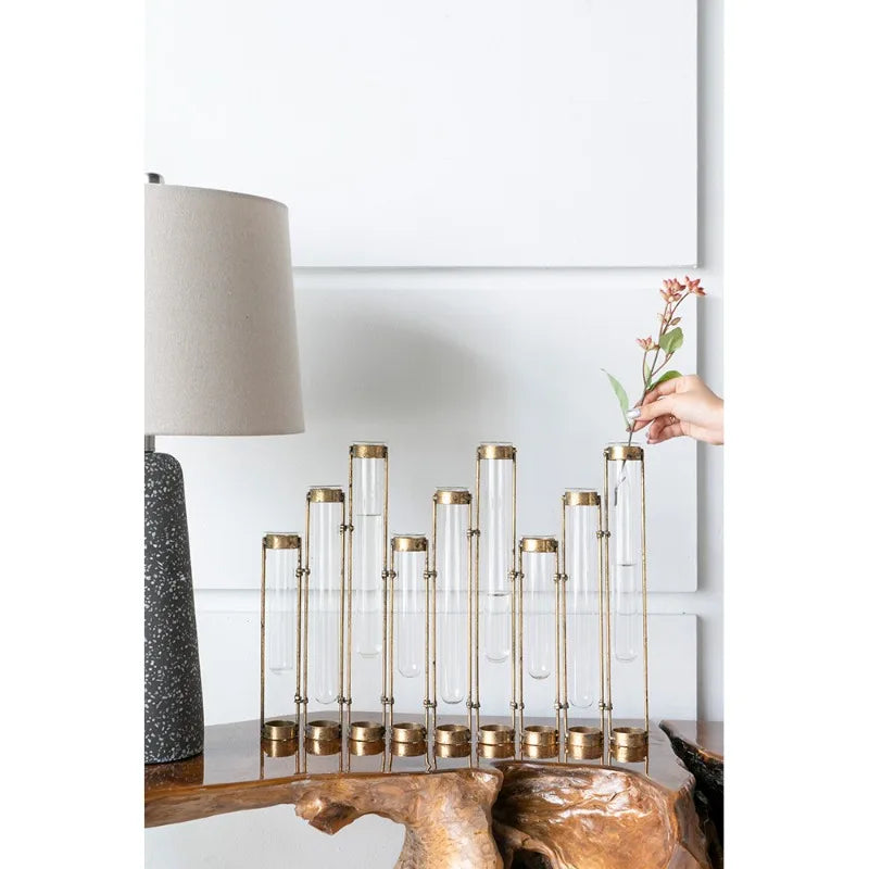 Glass Test Tube Vases Set with Gold Rim Decorative Flower Holders for Home Living Room Table Centerpiece Wedding Party Decor