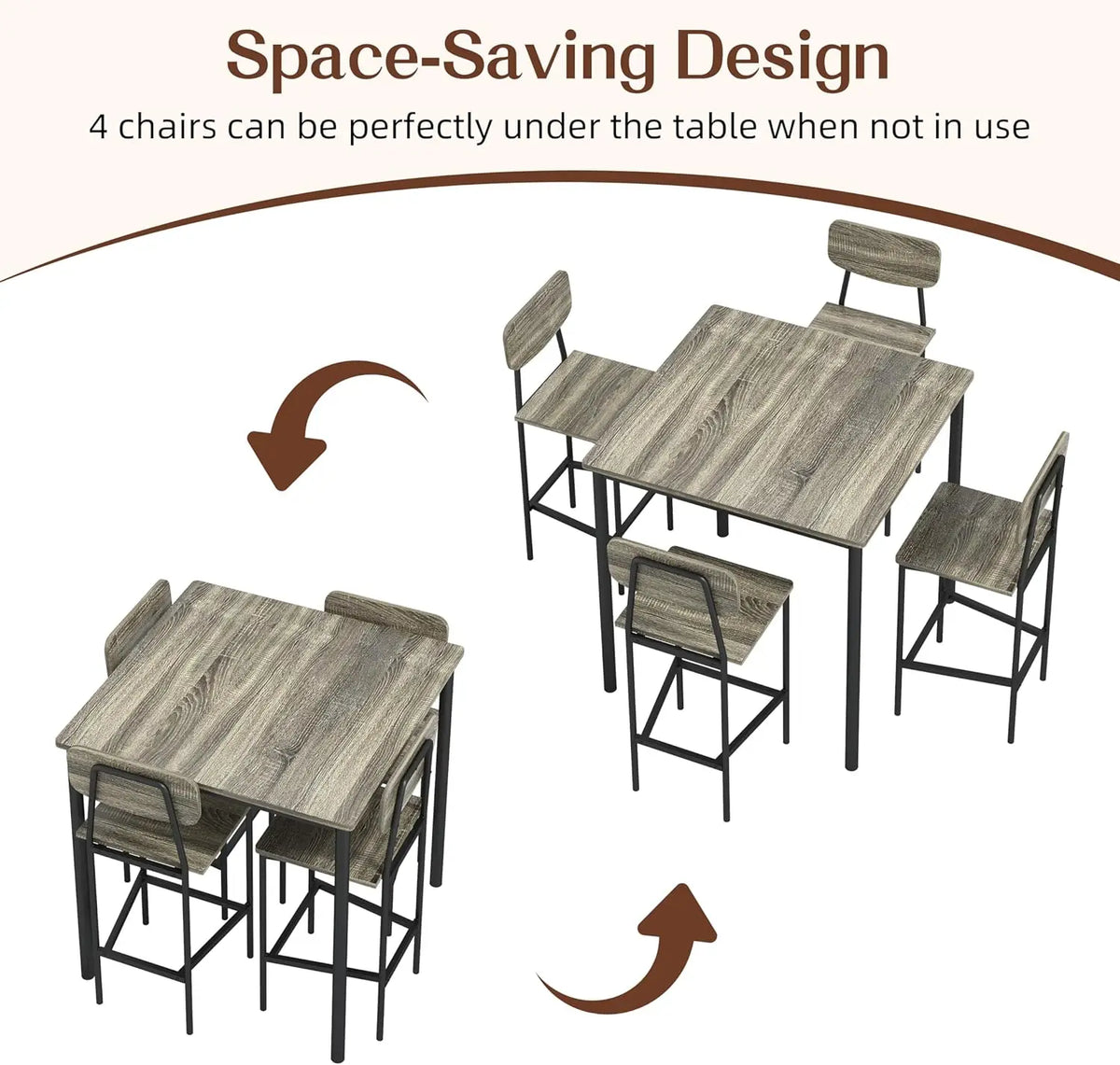 4-Piece Kitchen Table Chairs Set, 5-Piece Dining Table Collection, Durable and Compact Industrial Style Dinette for Pubs and Fam