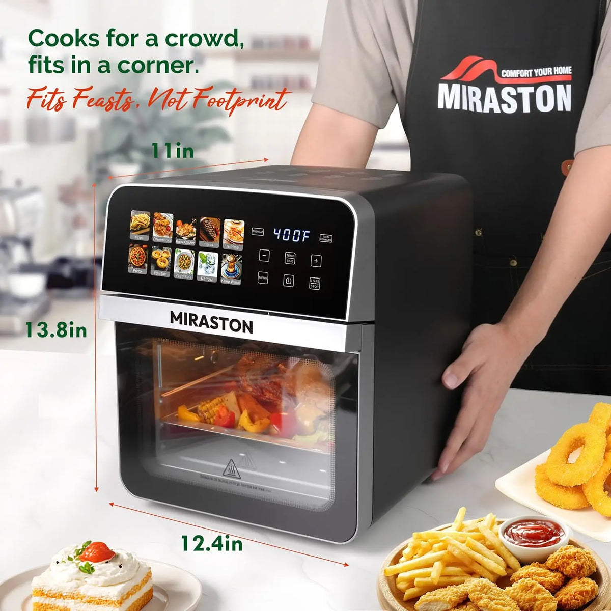 10QT Air Fryer Toaster Oven Combo with 10 Presets, Stainless Steel Interior, Easy Clean, Includes Accessories & Recipe