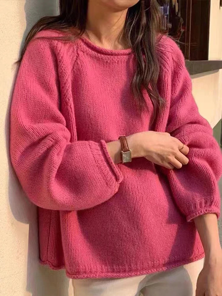2025 Chic Solid Femme Sweater Pullover Loose Long Sleeve Women Sweater Korean Autumn Winter Jumpers Knitwear Soft Warm Tops