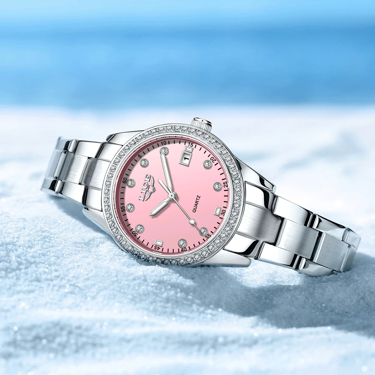 LIGE Top Brand Luxury Quartz Watches for Woman Retro Fashion Simple Elegant Calendar Casual Waterproof Diamond Women Wristwatch