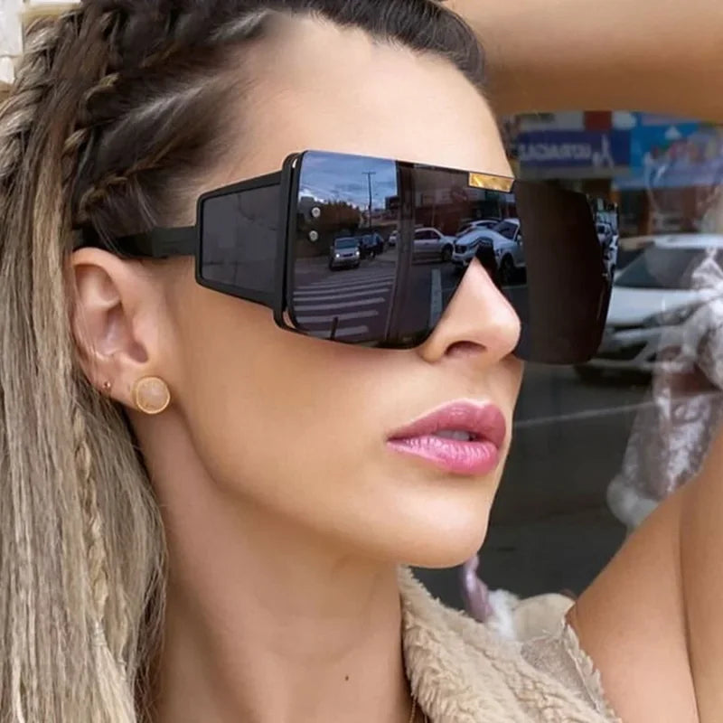 Shield Visor Mask Sunglasses Women Men 2023 Oversized Windproof Punk Glasses Square Big Frame Goggles Shades Sport UV400 Oculos