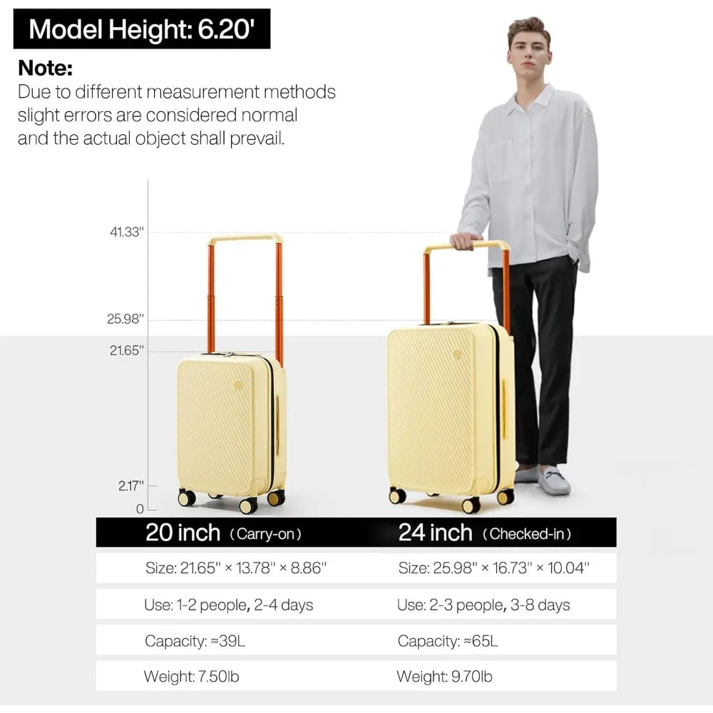 Carry-On Luggage 20 Lightweight Hardshell Suitcase with Wide Handle, Spinner Wheels and TSA Lock