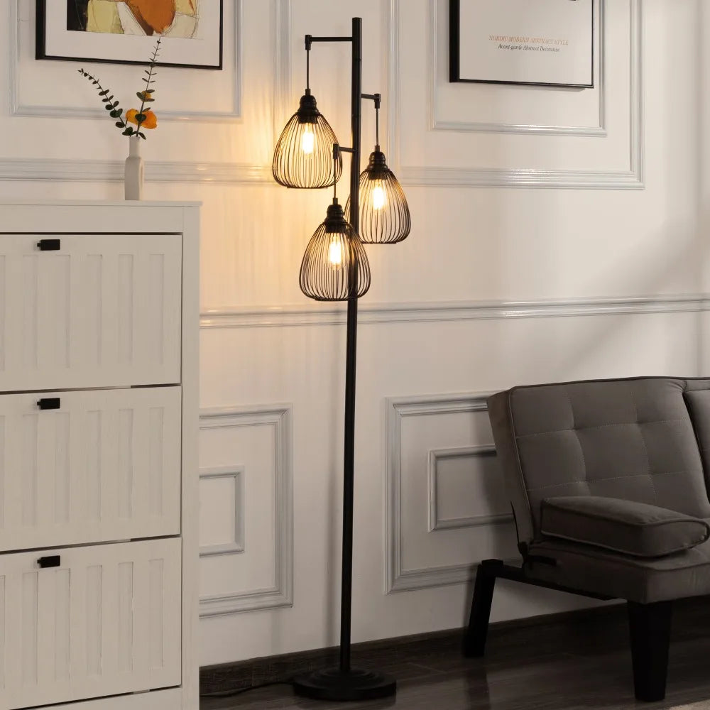 66.1 Inch Branching Floor Luminaire Tree Design Multi Head Lamp Dimmable Ambient Lighting Living Room Corner Decor Metal Base