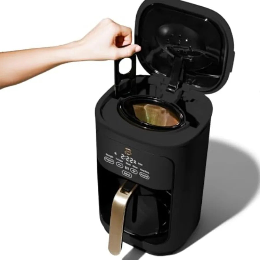 14-Cup Programmable Coffee Maker with Sleek Black Sesame Design and Touch Display for Home and Office Use Offers Customizable B