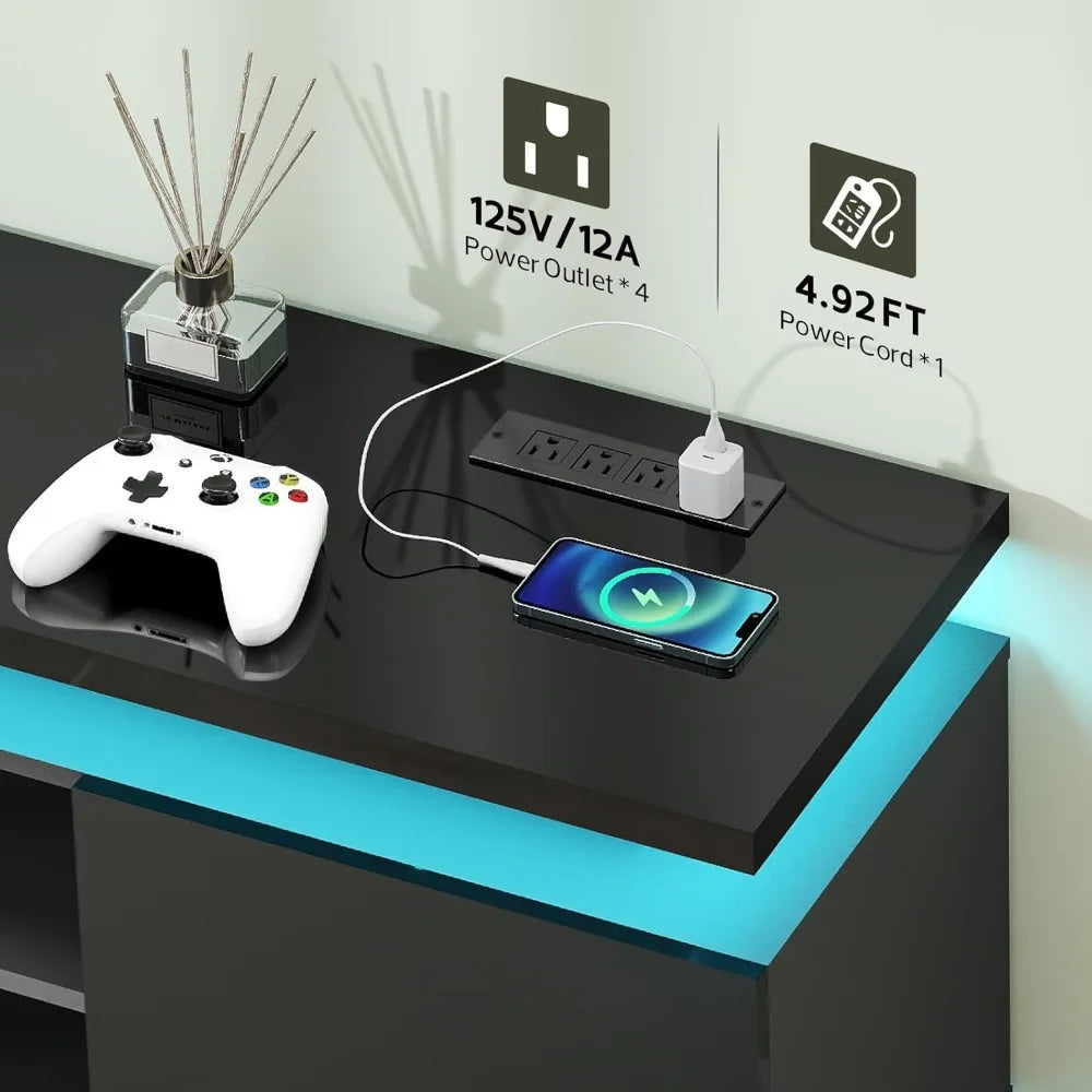 70 Inch TV-Stand - Television Stands for 75 80 85 Inch TV - 2 Tier Entertainment Center with 4 AC Outlets & 2 Smart RGB LED