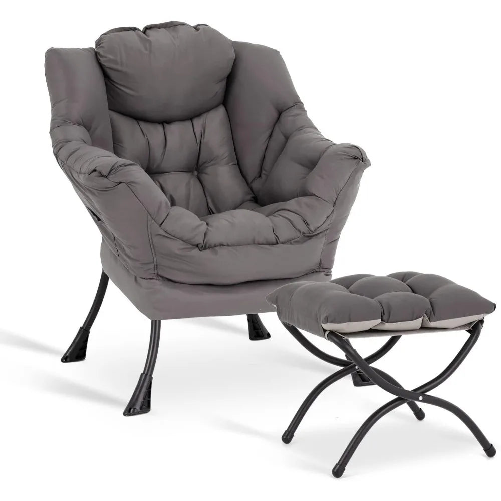 lazy chair with ottoman, modern accent leisure upholstered lazy sofa armchair, contemporary lounge reading chair with armrests