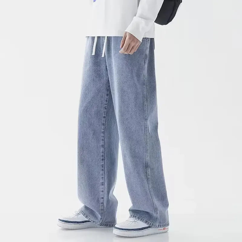 2022 New Streetwear Loose Jeans Men Korean Style Fashion Loose Straight Wide Leg Pants Men's Brand Clothing Black Light Blue