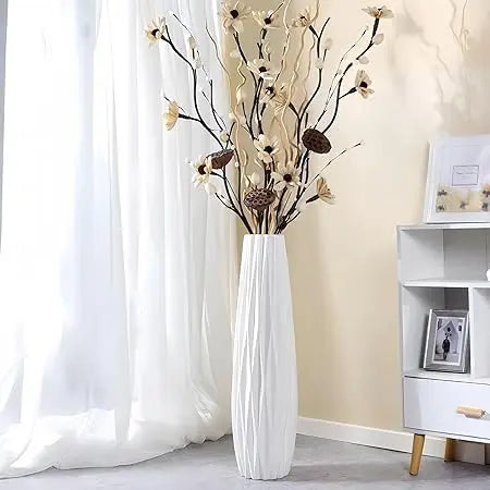 Large White Ceramic Tall Floor Vase - 24 Inch Modern Decorative Vase for Home, Living Room, Office, Bedroom, Kitchen