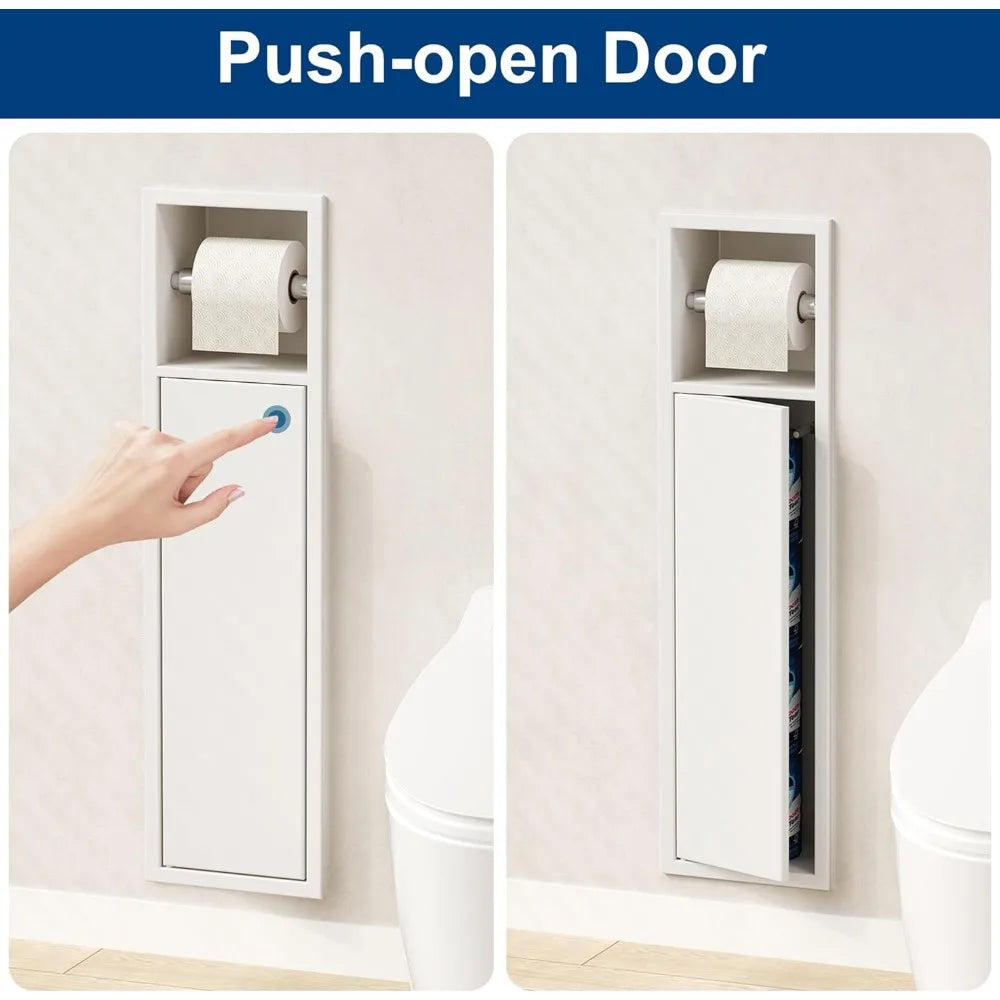 In-Wall Stainless Steel Toilet Paper Holder with Storage Cabinet, Rust-Resistant SUS304