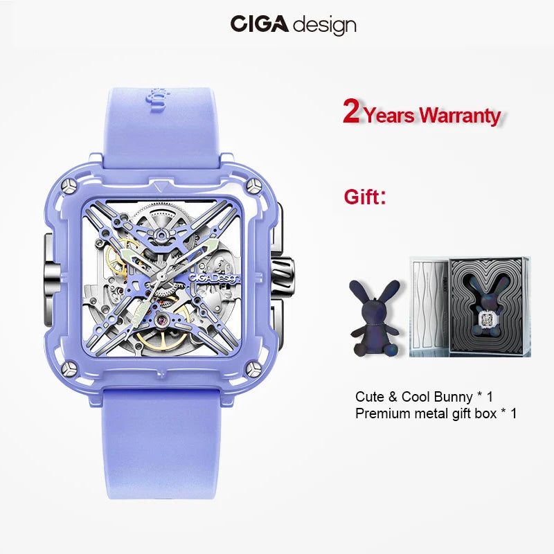 CIGA Design X Series Automatic Movement Couple Watches for Men Women White Ceramic Luminous Skeleton Mechanical Wristwatches