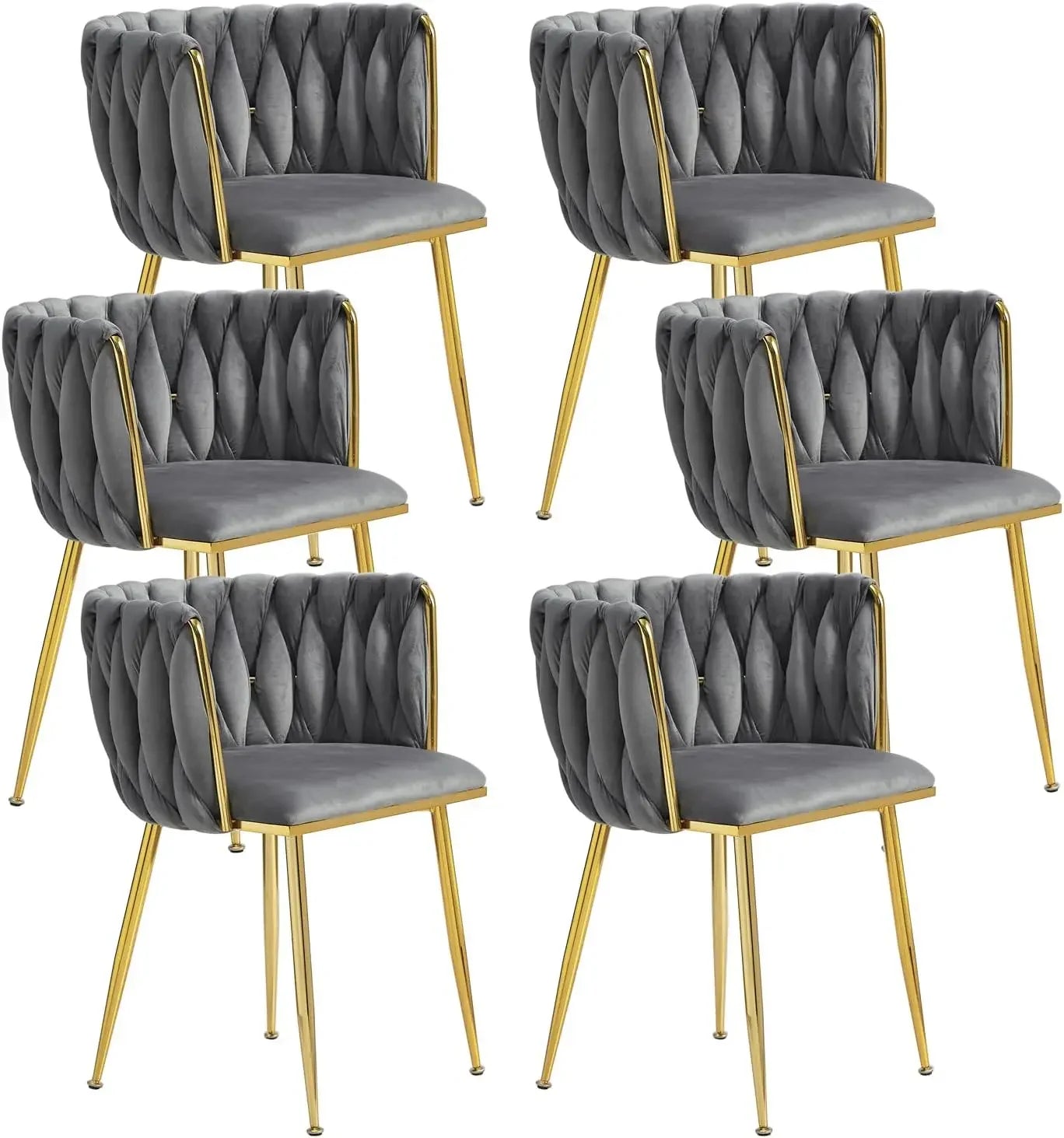 ,Woven Upholstered Chairs Dining Room,Kitchen，Velvet Dining Chairs Set of 6,Modern Dining Chair with Golden Metal Legs