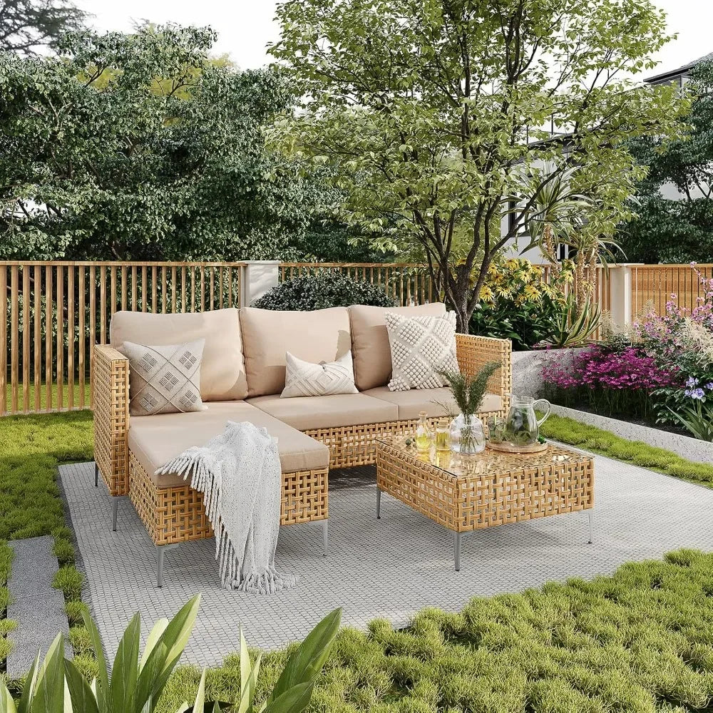7-Piece Outdoor Conversation Set Rattan Sofa Patio Furniture with Wicker And Cushions for Garden Backyard