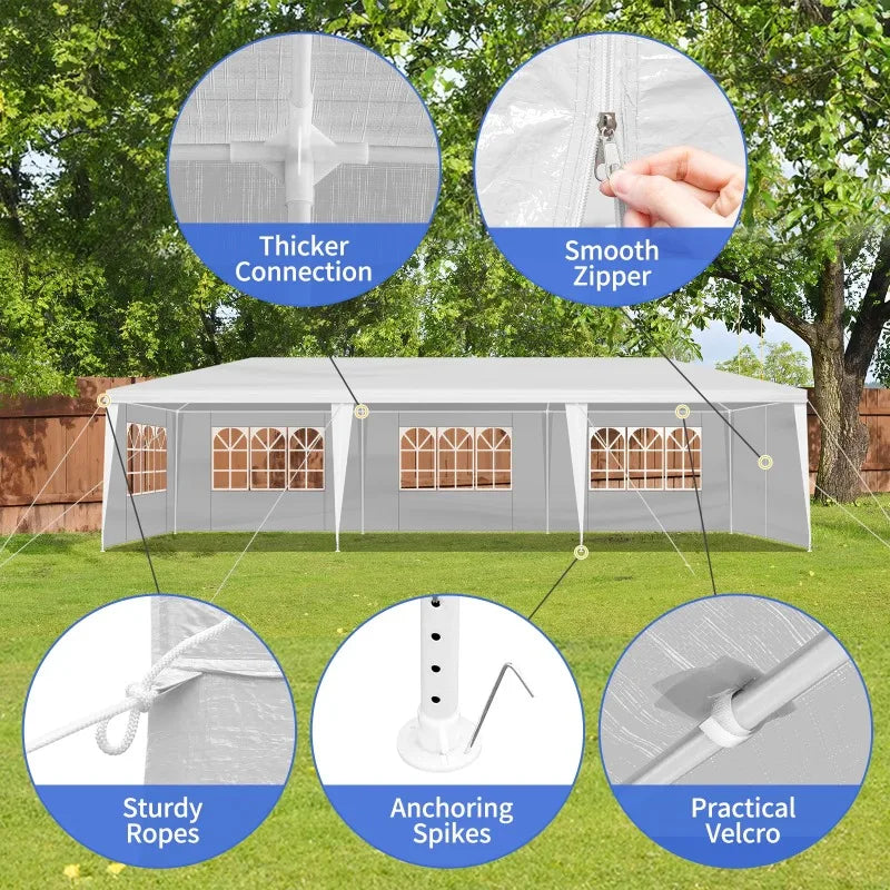 UBesGoo 10' x 30' Canopy Waterproof Party Tent Outdoor Tent 8 Sides White
