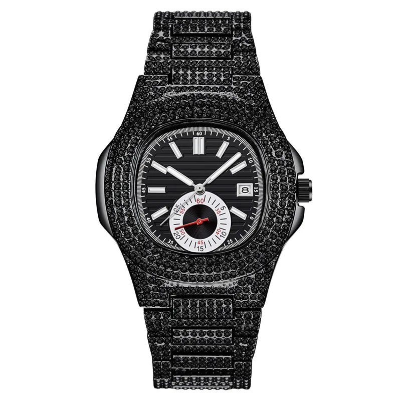 New Hip Hop Watches For Men Reloj Hombre Fashion Alloy Band Diamond Calendar Gifts Quartz Wristwatches Relogios Masculino 2024