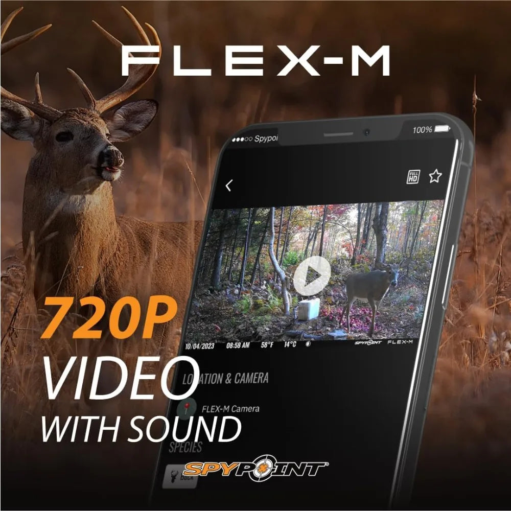SPYPOINT Flex-M Solar Bundle - Cellular Trail Camera with Solar Panel, Best in Hunting Accessories, No WiFi Needed, GPS, Night V
