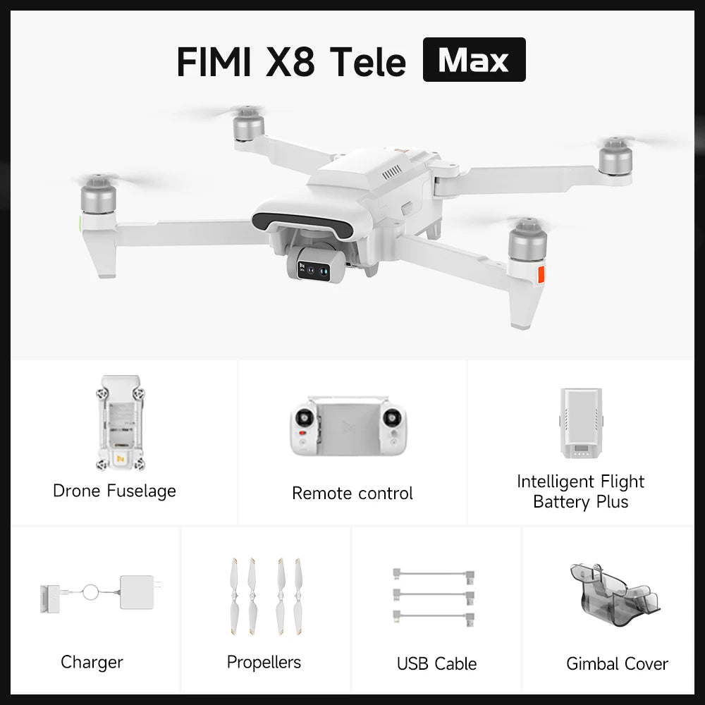 FIMI X8 Tele Max drone 1/2-inch CMOS Wide-Angle Tele Camera 30x Hybrid Zoom 4K 60fps 3-axis Gimbal GPS 20kmAI Super Night Video