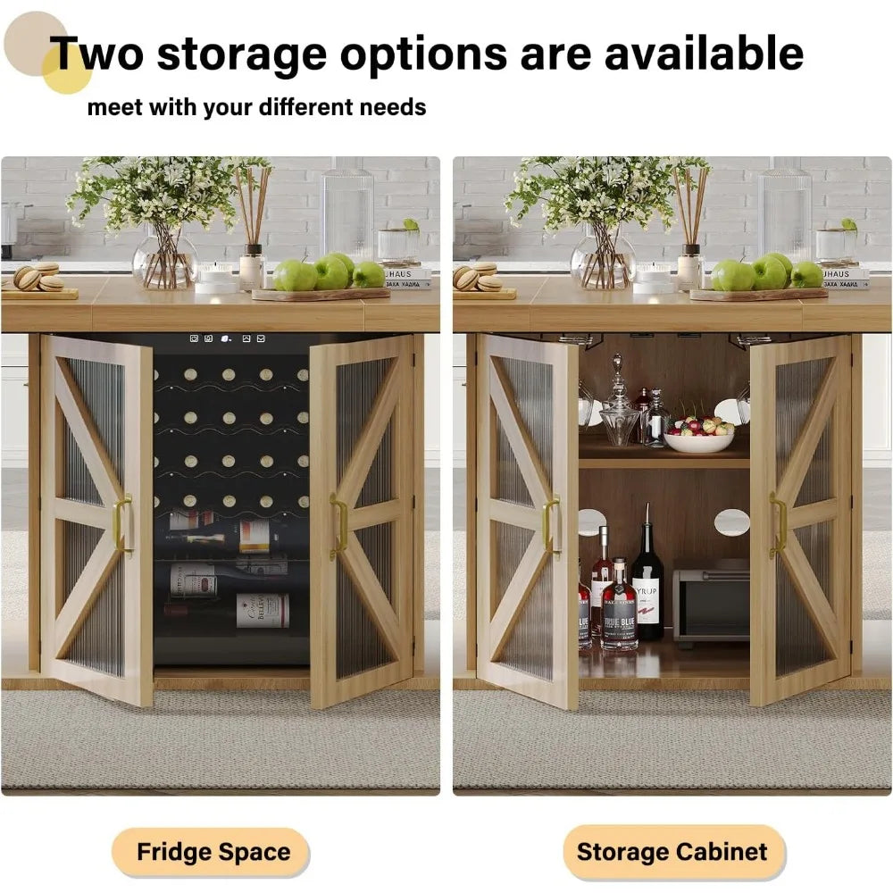 Large Modern Rectangular Farmhouse Dining Table with Storage for 4-6, Wood Kitchen Table featuring Fridge Space