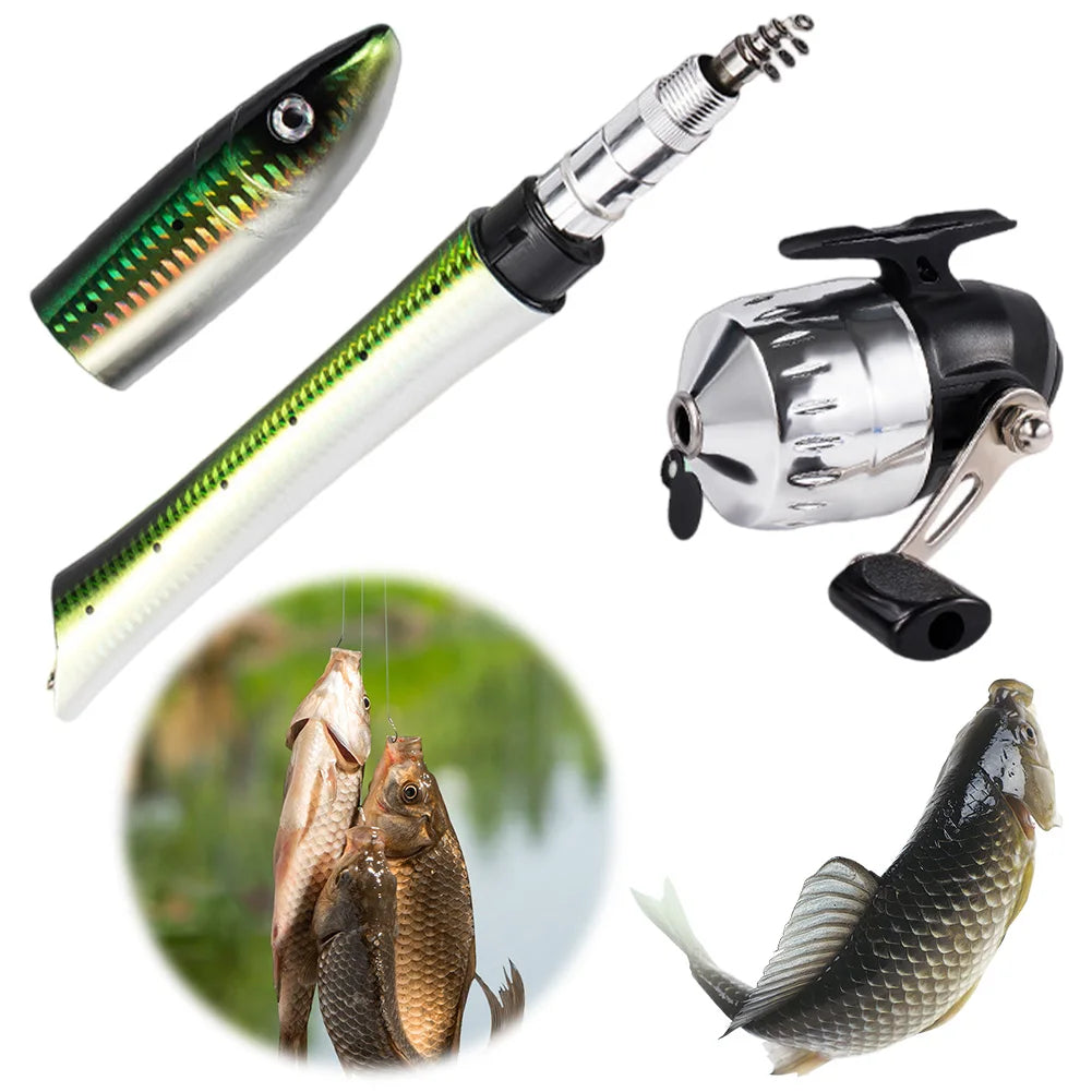 Telescopic Fish Shaped Mini Pen Fishing Rod with Reel Casting Carp Fishing Pole Sea Ice Fishing Pole Fishing Accessories