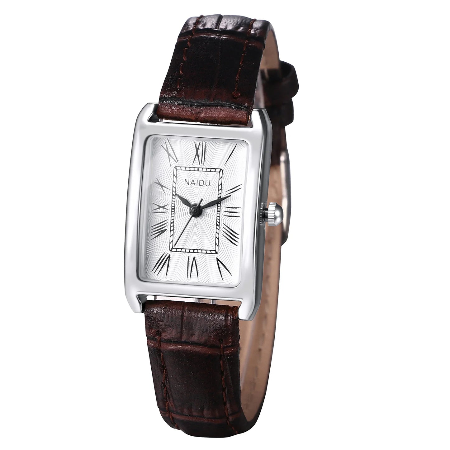 Lancardo Leather Rectangular Women Small Watch Silver Rectangular Roman Numerals Premium PU Strap Black Women's Exquisite Watch