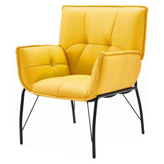 Chair Body Hugging Chair Metal Legs Faux  Sponge Filling Modern Chair For Reading Room Relaxing Room Yellow Lounge Accent Chair