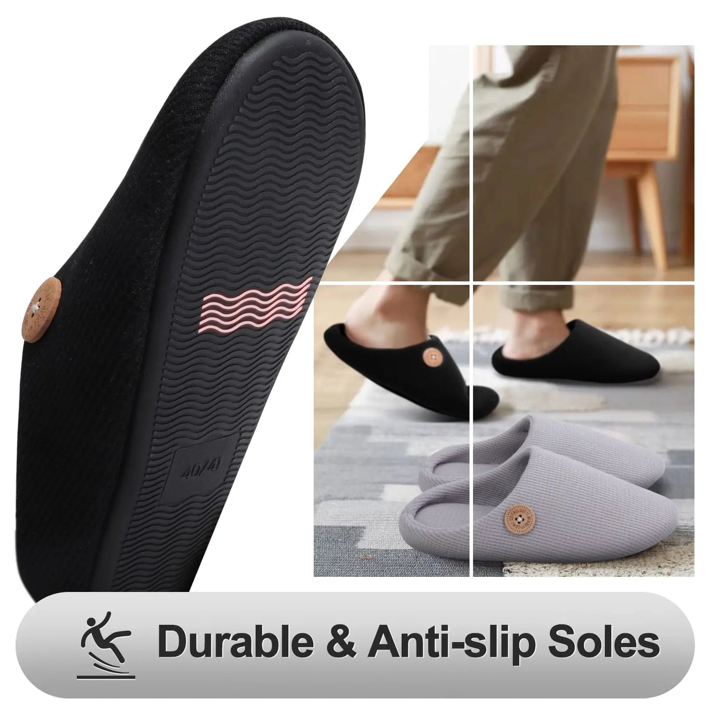 Evshine Men Soft Mules Slippers Non-Slips Cotton Shoes Large Size Flat Slides Men And Women Winter Warm Shoes For Indoor Outdoor