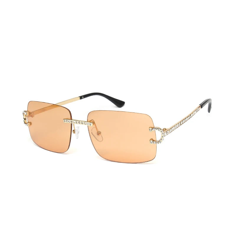 Fashion Rimless Square Sunglasses Vintage Diamond Brand Design Cut Lens Sun Glasses Men Women Metal Frame Luxury UV400 Eyewear