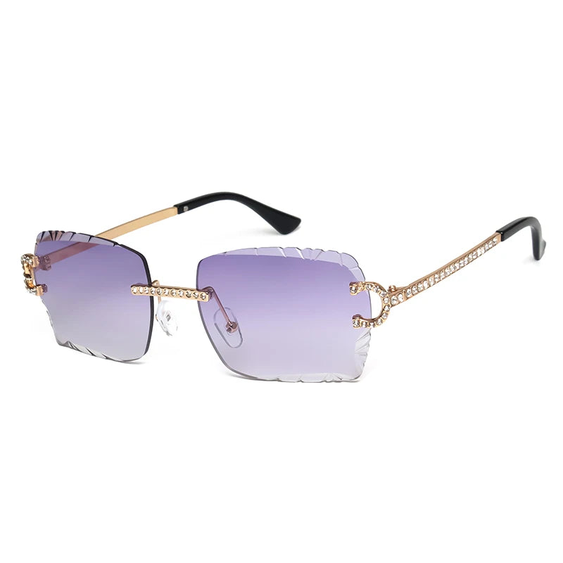 Fashion Rimless Square Sunglasses Vintage Diamond Brand Design Cut Lens Sun Glasses Men Women Metal Frame Luxury UV400 Eyewear