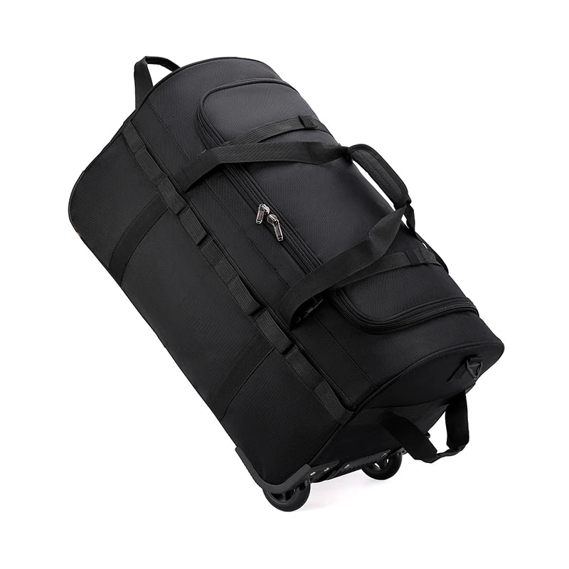 Heavy-Duty Wheeled Duffel Bag Foldable Water-Resistant Rolling Luggage with Adjustable Shoulder Strap & Pockets for Travel Gym