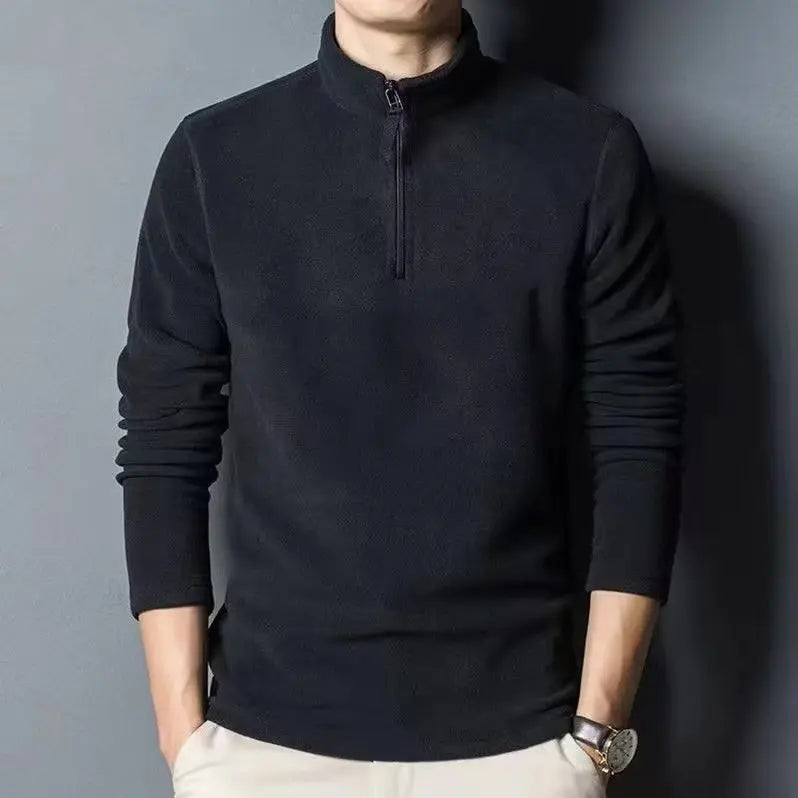 Autumn Winter New Warm Polo Shirts Men's Lamb Wool Sweatshirt Standing Neck Half Zip Long Sleeve Fashion Versatile Men Tees Tops
