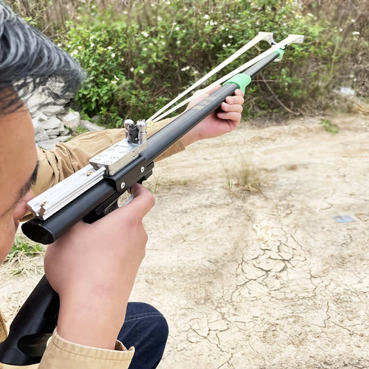 Outdoor Practice Shooting Hunting Accessories Launcher, Powerful Trigger Long Rod Slingshot - Precision Hunting Catapult