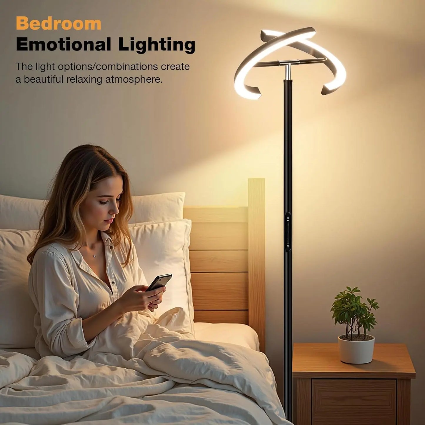 Rotatable LED Floor Lamp, 70' Tall, Touch & Remote Control, Dimmable Torchiere for Living Room, Bedroom, Office