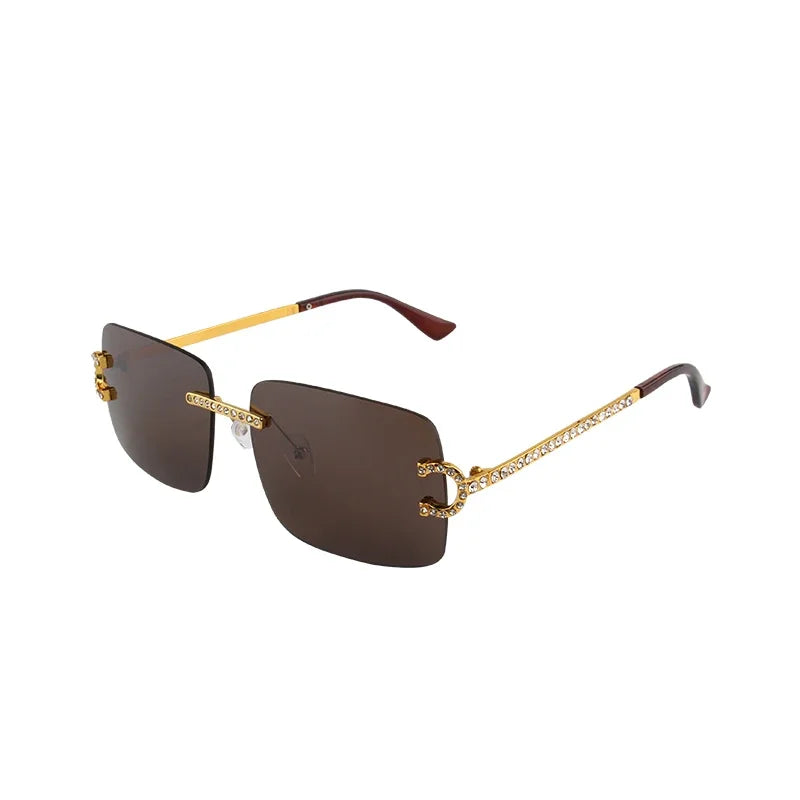 Fashion Rimless Square Sunglasses Vintage Diamond Brand Design Cut Lens Sun Glasses Men Women Metal Frame Luxury UV400 Eyewear