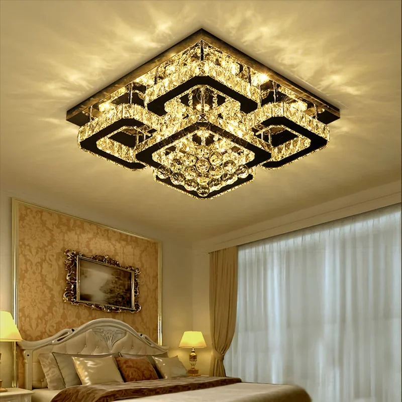 Modern Fancy Crystal LED Flush Mount Ceiling Light Fixture Stepless Dimming for Office Living Room Luces Living Room Decoration