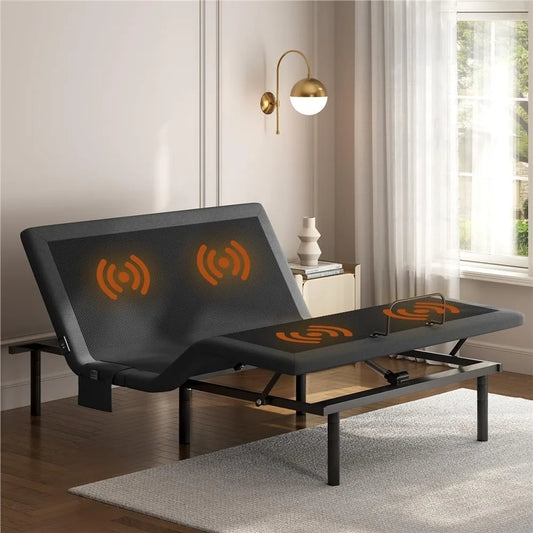 Yaheetech Queen Size Bed Frame with Wireless Remote, Massage, Nightlight, Adjustable Legs, and Head/Foot Tilt Features