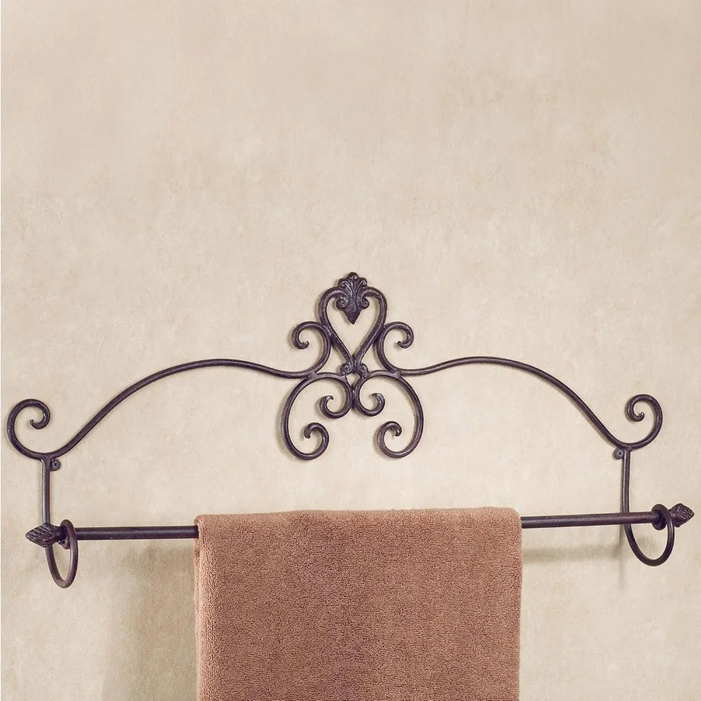 30 Inch Wide Metal Scroll Towel Rack in Tuscan Slate Finish for Bathroom and En Suite Spaces