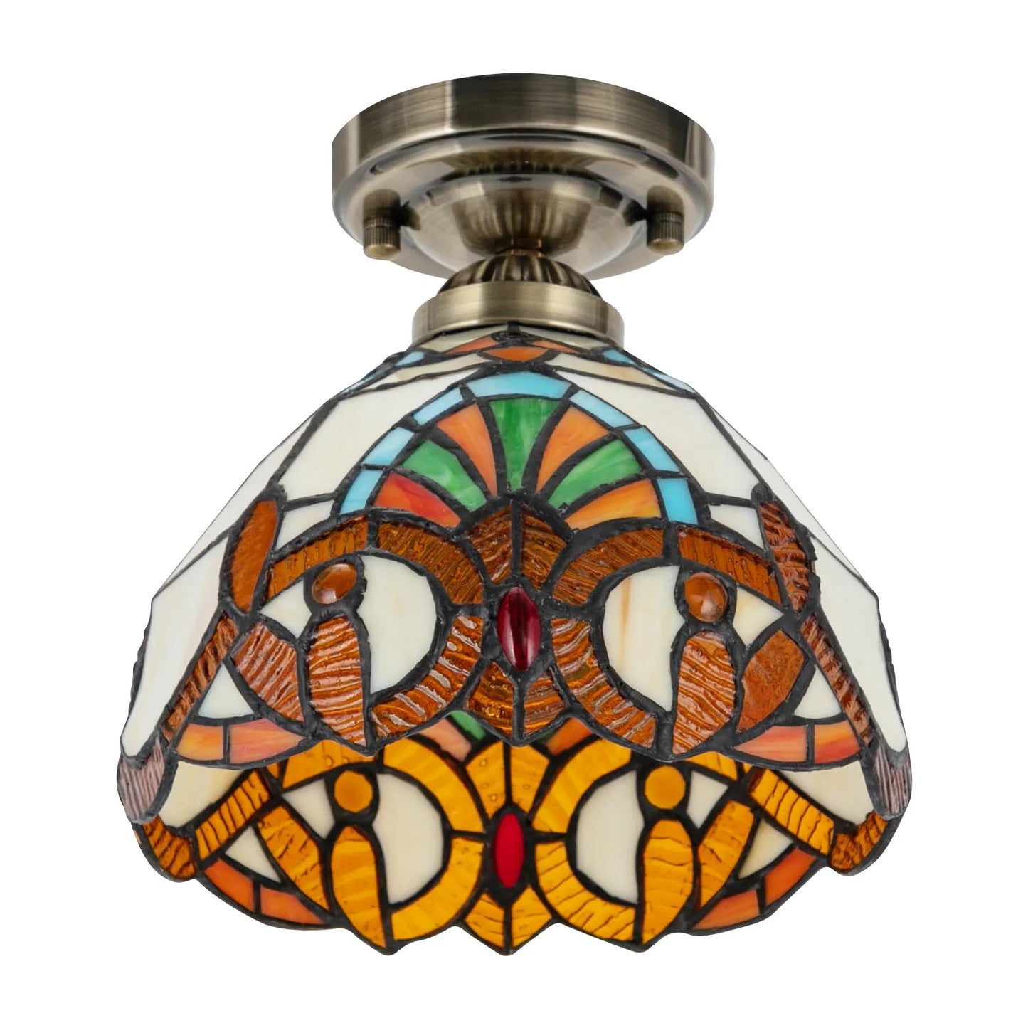 Ceiling Light E26 Baroque Stained Glass Semi Flush Mount Retro Style Lighting Lamp 3000-5000K