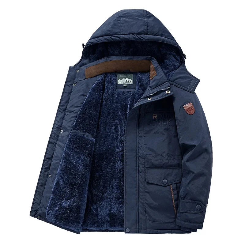Thickened Fleece Men's Cotton Jacket Warm Casual Long Outdoor Coat Autumn Winter New Style Leisure Padded Trench Coat