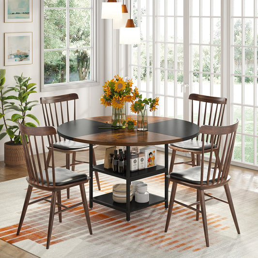 Tribesigns 47 inch Round Dining Table for 4, Wood Kitchen Table Large Dinner Table with Storage Shelf for Home Dining Room