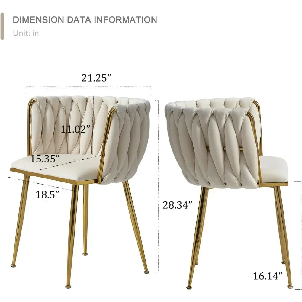 ,Woven Upholstered Chairs Dining Room,Kitchen，Velvet Dining Chairs Set of 6,Modern Dining Chair with Golden Metal Legs