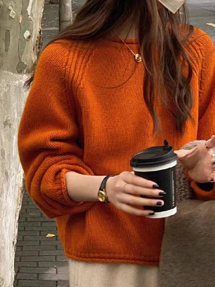 2025 Chic Solid Femme Sweater Pullover Loose Long Sleeve Women Sweater Korean Autumn Winter Jumpers Knitwear Soft Warm Tops