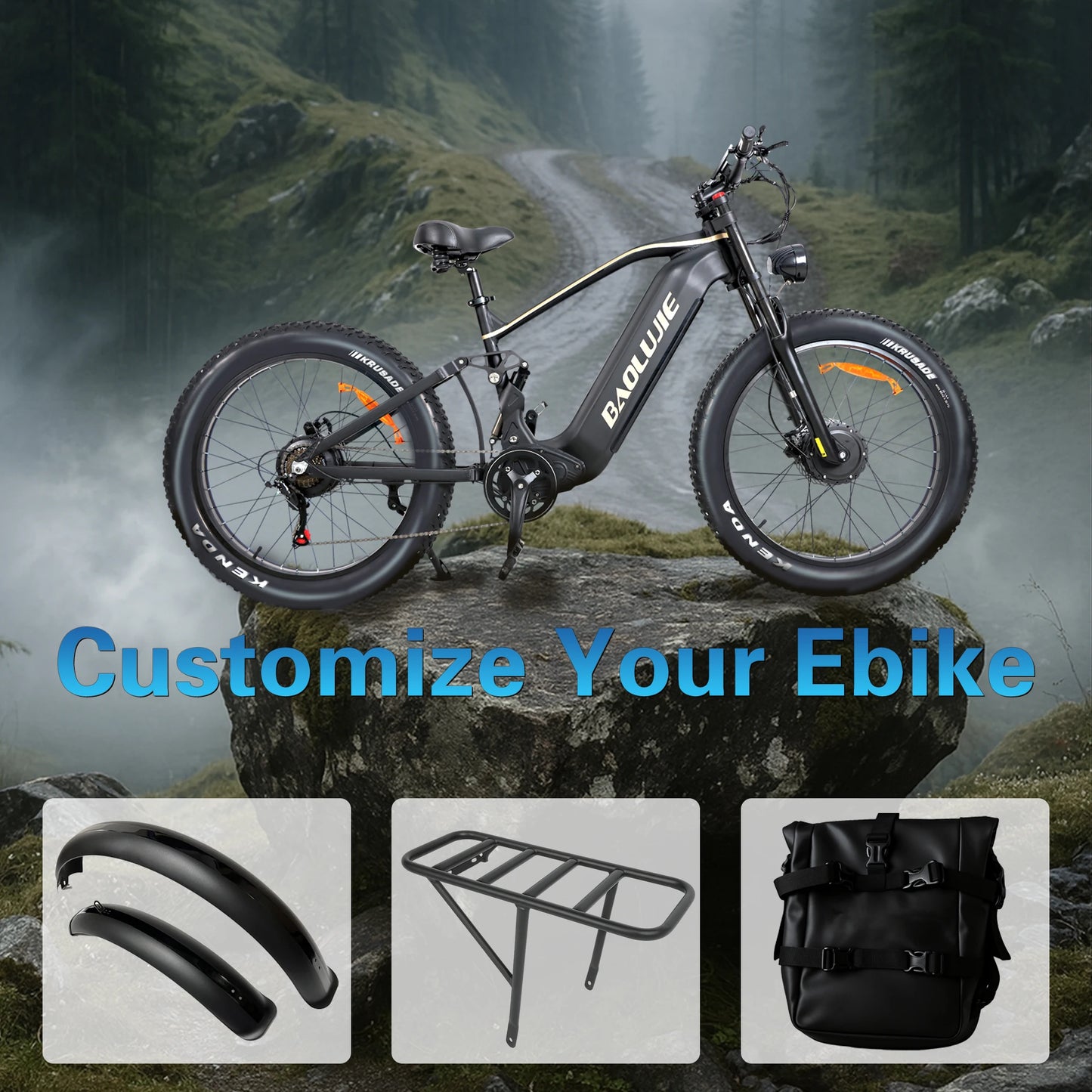 BAOLUJIE P2 3000W Ebike Mountain E-bike 52V 23AH Electric Bicycle 55KM/H Electric Bike for Adults Off-road【1 Year Warranty】