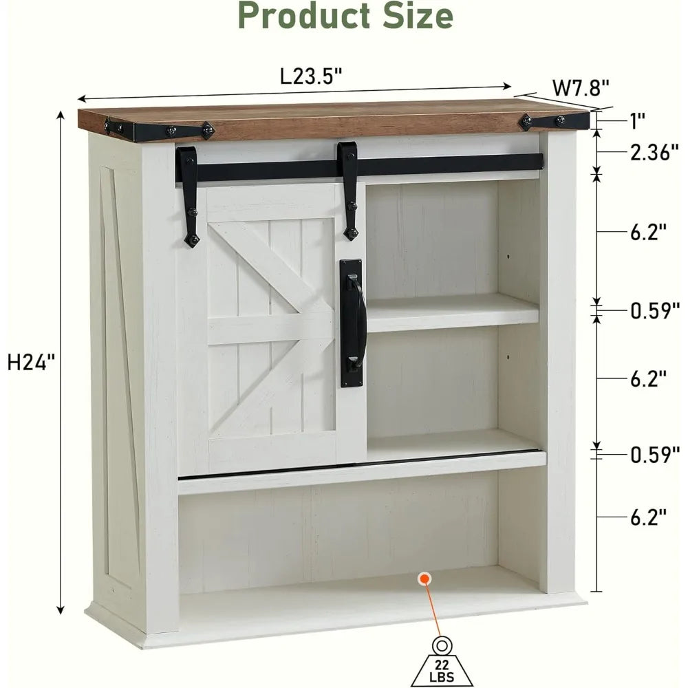 rustic sliding barn door medicine cabinet with adjustable shelves for wall-mounted bathroom storage